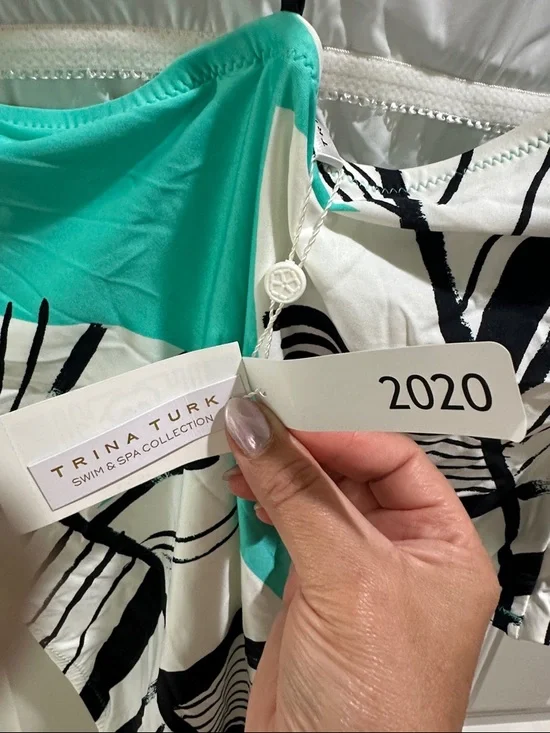 Trina Turk Tropical Leaf One-Piece Swimsuit in Teal and White - Picture 4 of 7